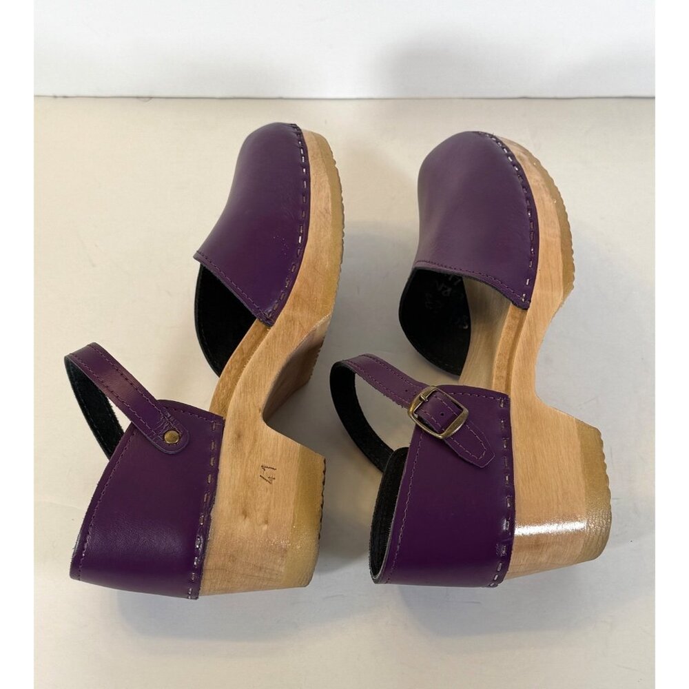 Sven Closed Heel Clogs Mary Janes Smooth Leather Purple - Picture 5 of 11